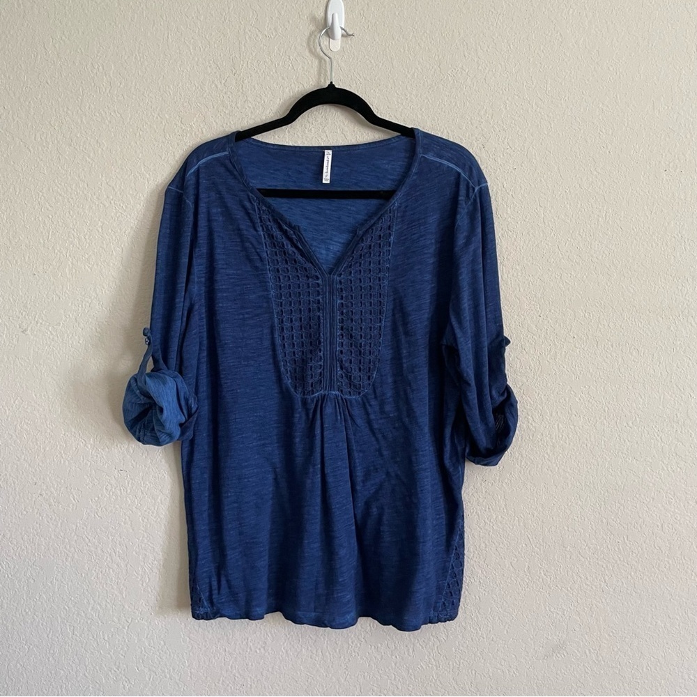 Passports Women's navy 3/4 sleeve peasant top size XL cotton casual coastal gma - Picture 10 of 10